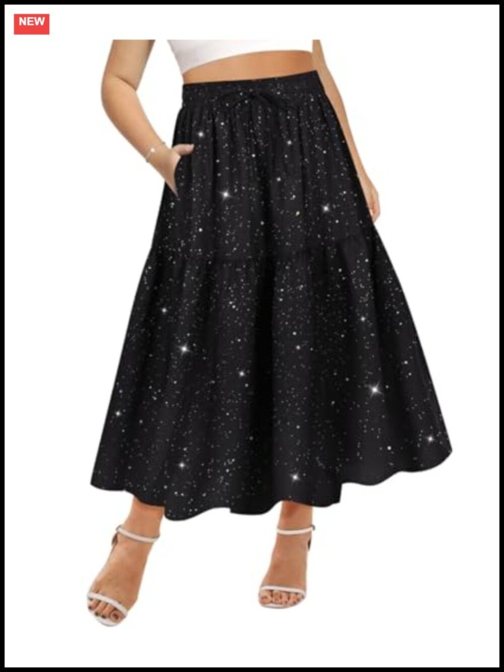 Plus Size Elastic High Waist Pleated A-Line Maxi Skirt with Pockets